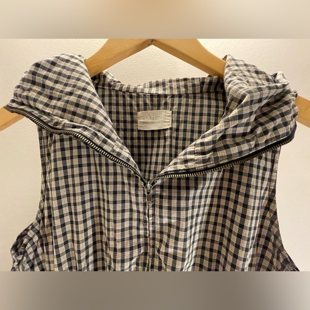 Nili Lotan Black and White Gingham Midi Dress with Hood - Picture 4 of 9